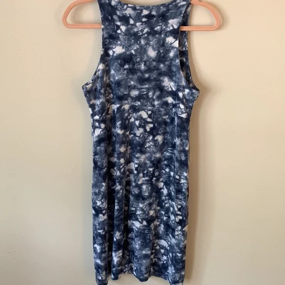 Athleta Santorini Rip Tide Sleeveless Fit & Flare Mini Dress Blue White Tie Dye - Picture 7 of 8